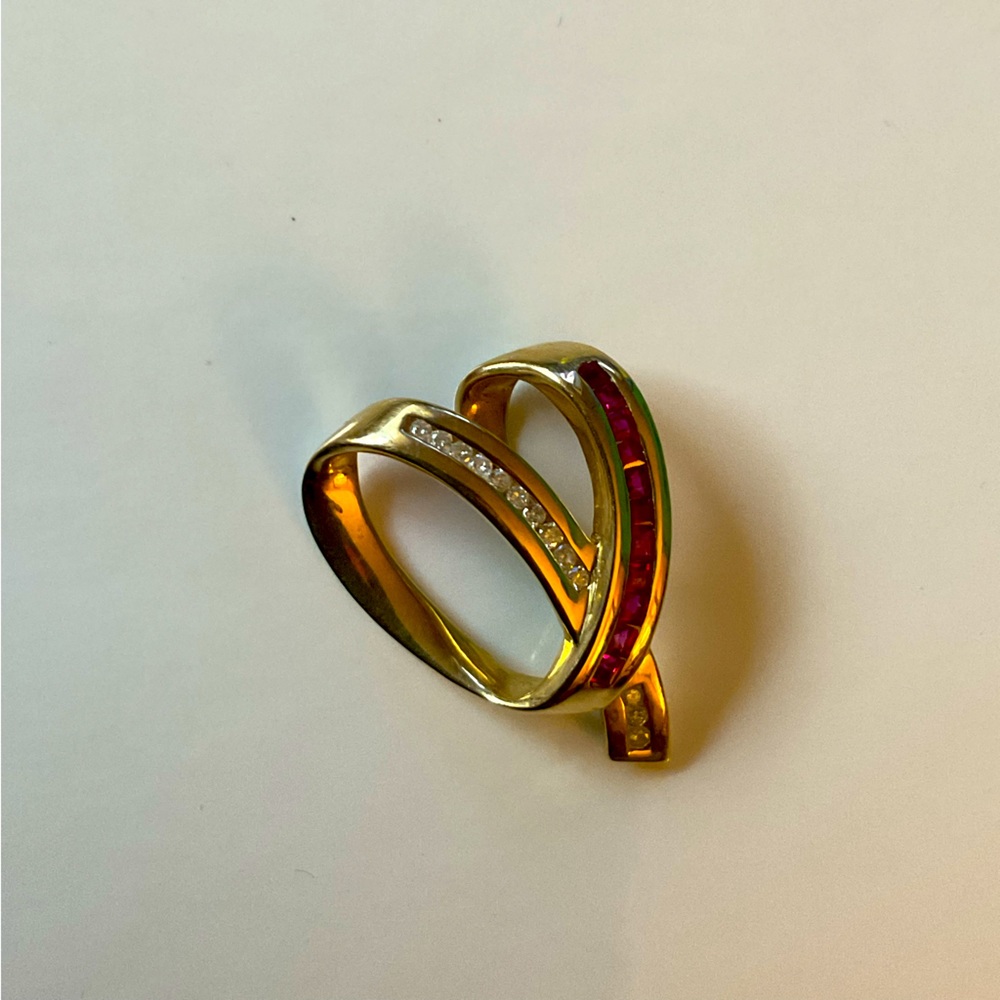 Diamond & Ruby Gold Floating Heart Pendant - image 1